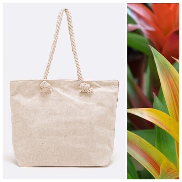 The Tropical Sloth Canvas Beach Tote - Picture 3 of 6